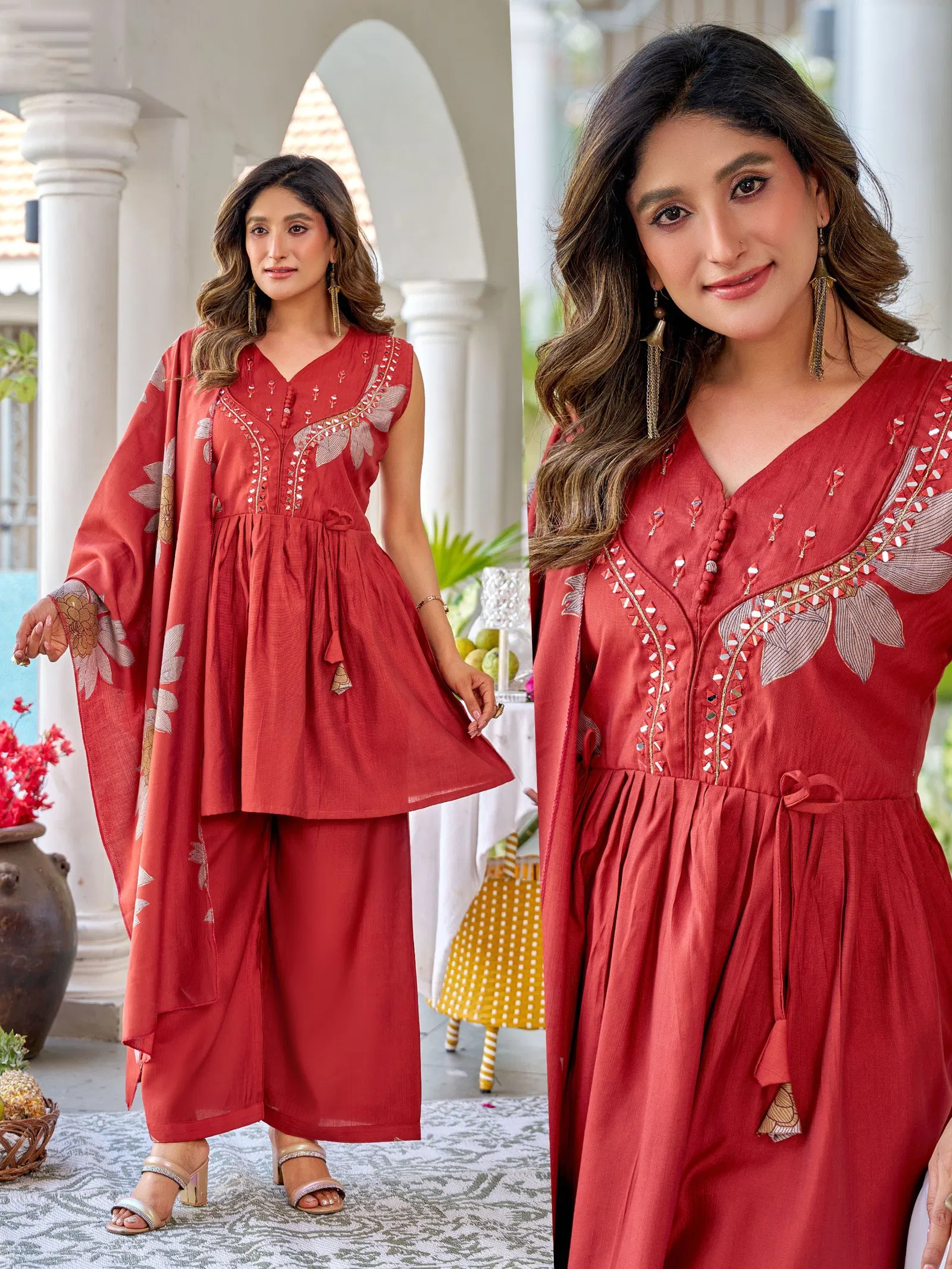Naisha K 735 Vertican Discharge Printed Frock Plazzo With Dupatta Collection