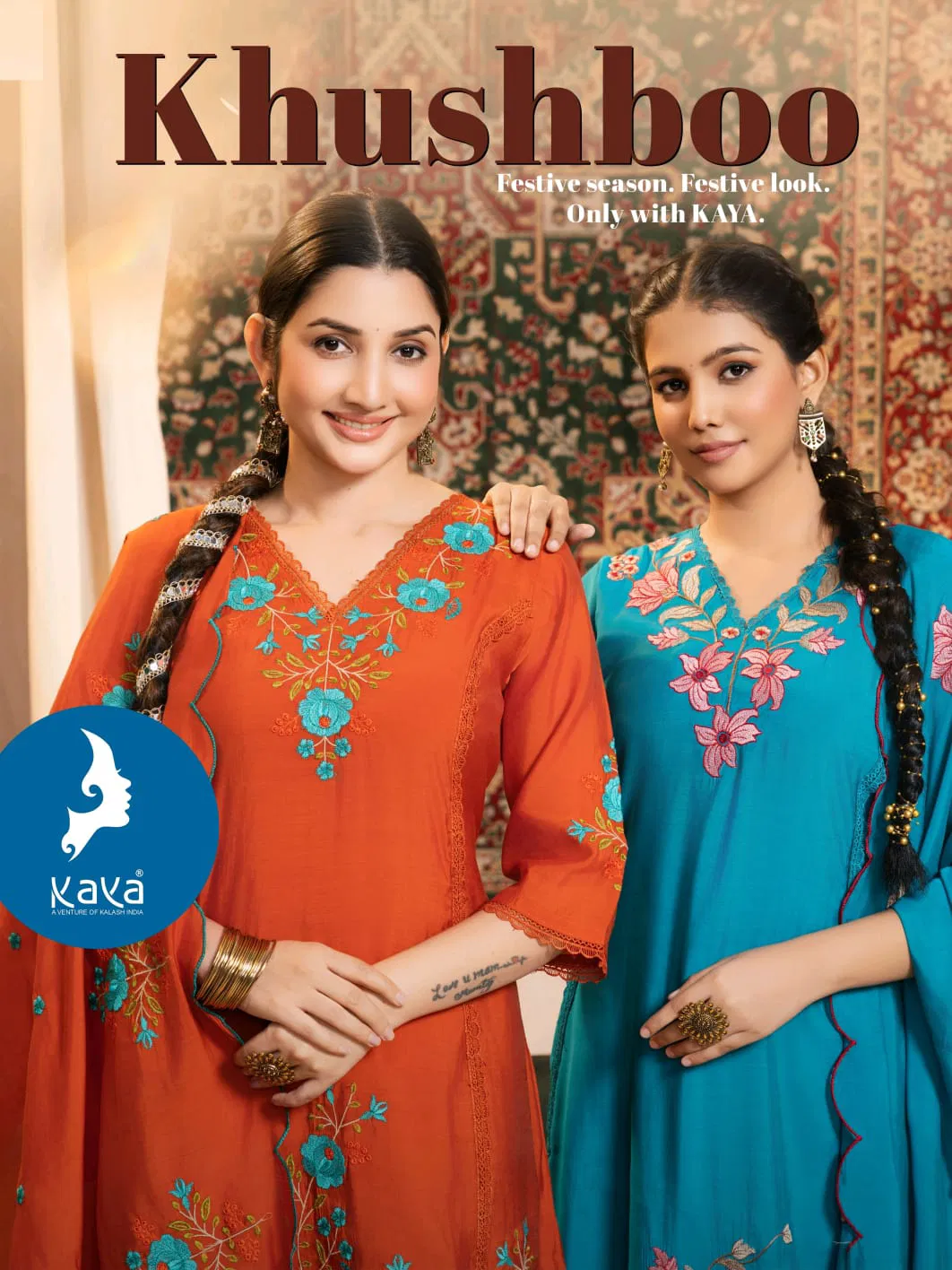 Kaya Khushboo Mul Chanderi Embroidered Kurti Bottom And Dupatta Set