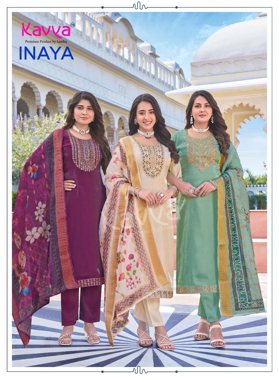Kavya Inaya Vol 1 Roman Glass Silk Top Bottom With Dupatta