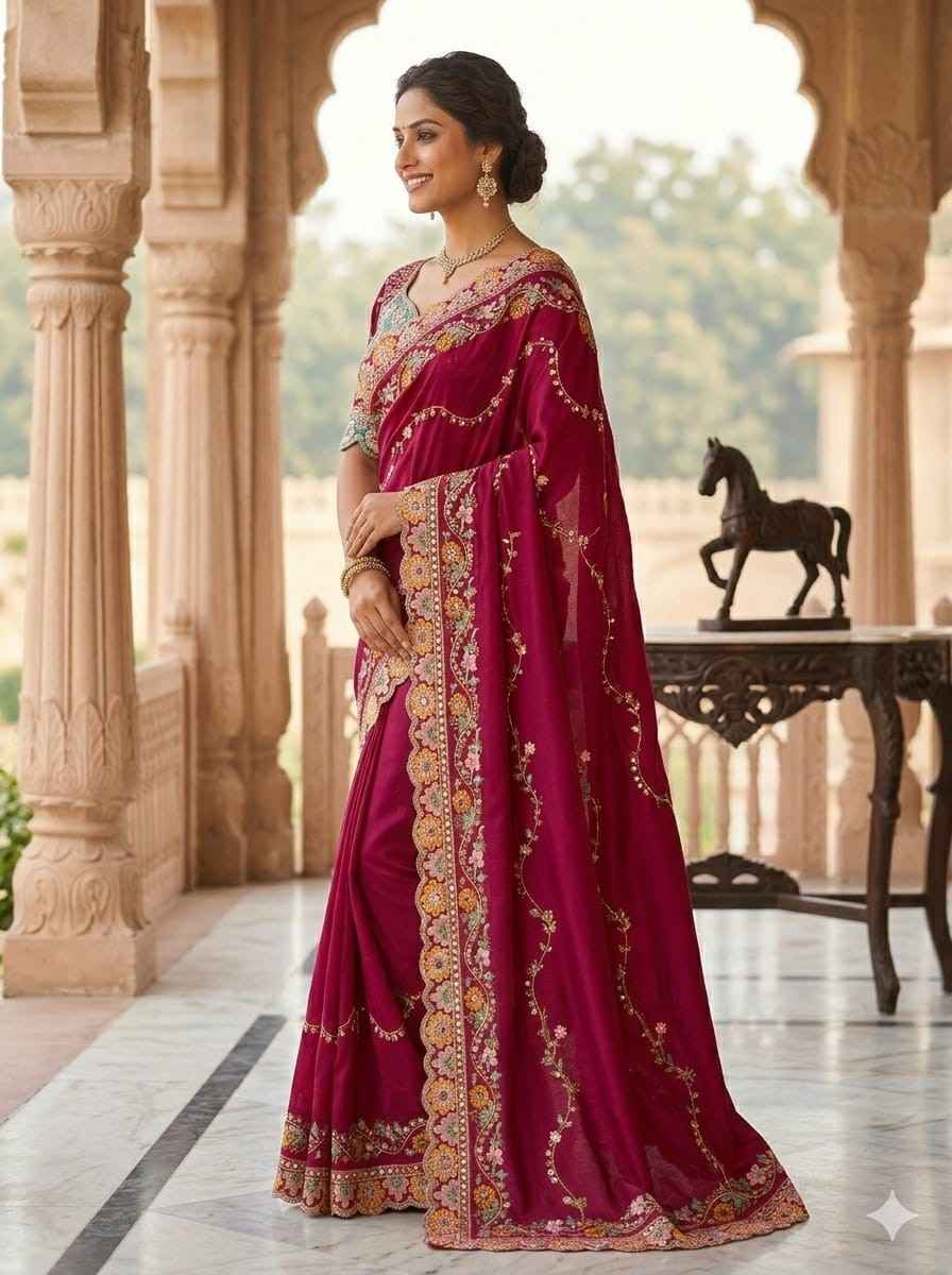 Kc 2095 Rangoli Silk Sequence Embroidery Worked Designer Saree Collection