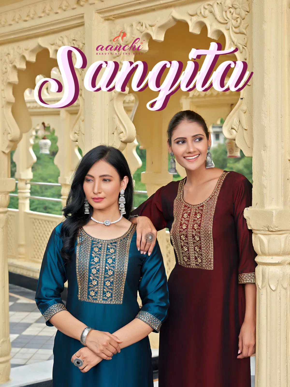 Aanchi Sangita Rangeela Silk Fancy Straight Cut Embroidered Kurti Collection
