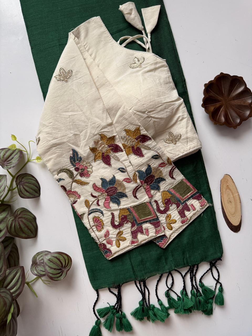 Lekha CF 247 Khadi Cotton Plain Saree With Embroidery Readymade Blouse