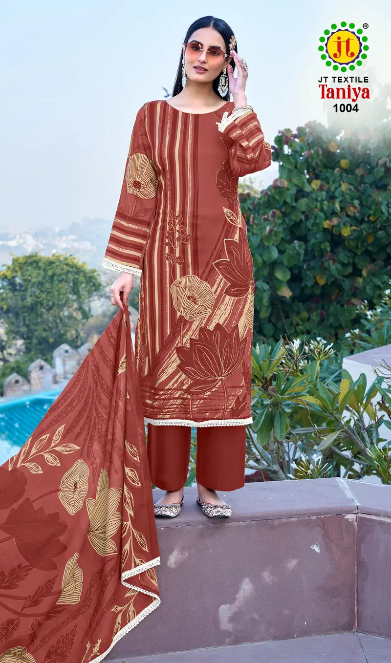 Jt Taniya Rayon Hand Worked Fancy Dress Material