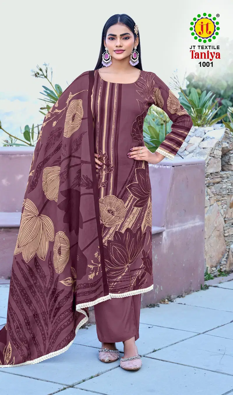 Jt Taniya Rayon Hand Worked Fancy Dress Material