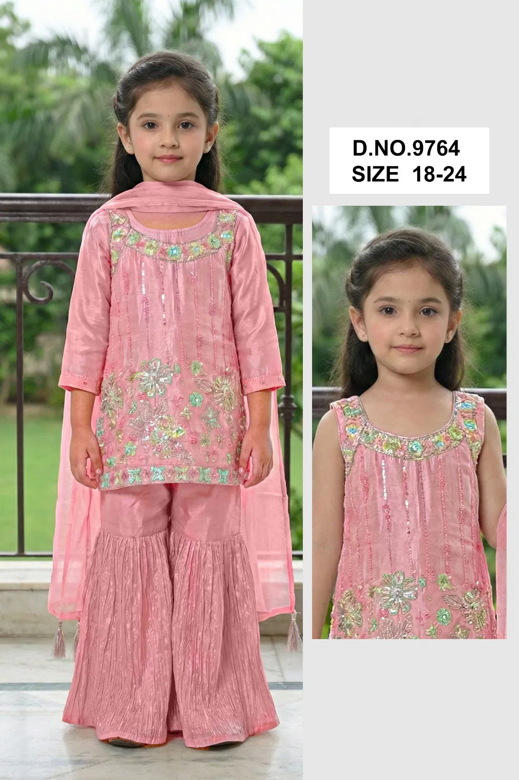 Fiza 9764 Ho Silk Embroidery Kids Kurti With Sharara Dupatta Collection