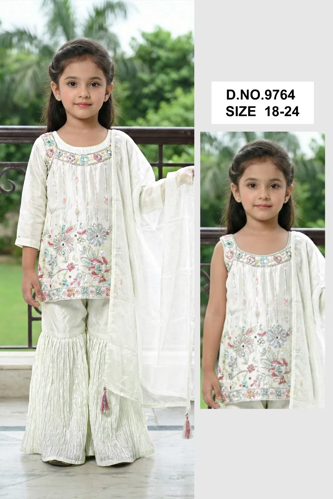 Fiza 9764 Ho Silk Embroidery Kids Kurti With Sharara Dupatta Collection
