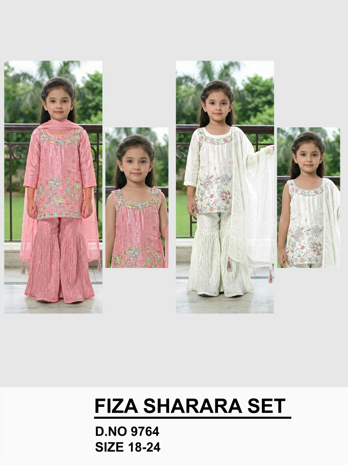 Fiza 9764 Ho Silk Embroidery Kids Kurti With Sharara Dupatta Collection
