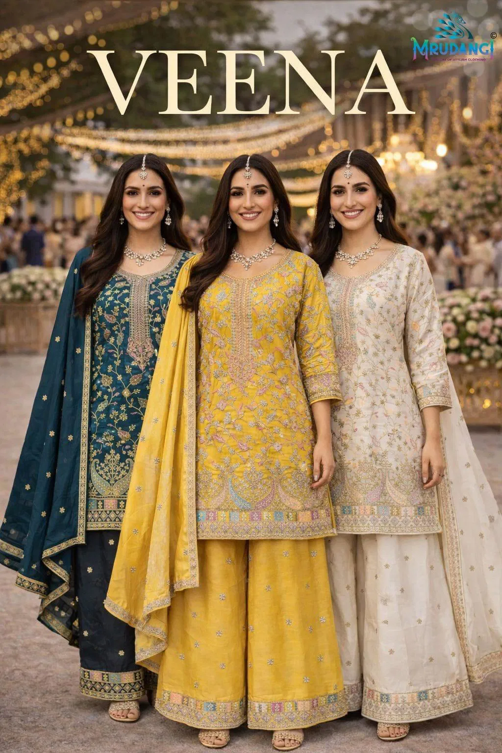 Mrudangi Veena Chinon Heavy Embroidered Readymade Salwar Kameez