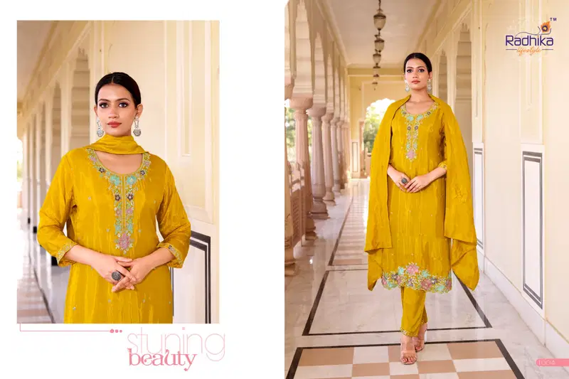Radhika Kalini Vol 1 Pure Silk With Beads Worked Kurti Pant And Dupatta