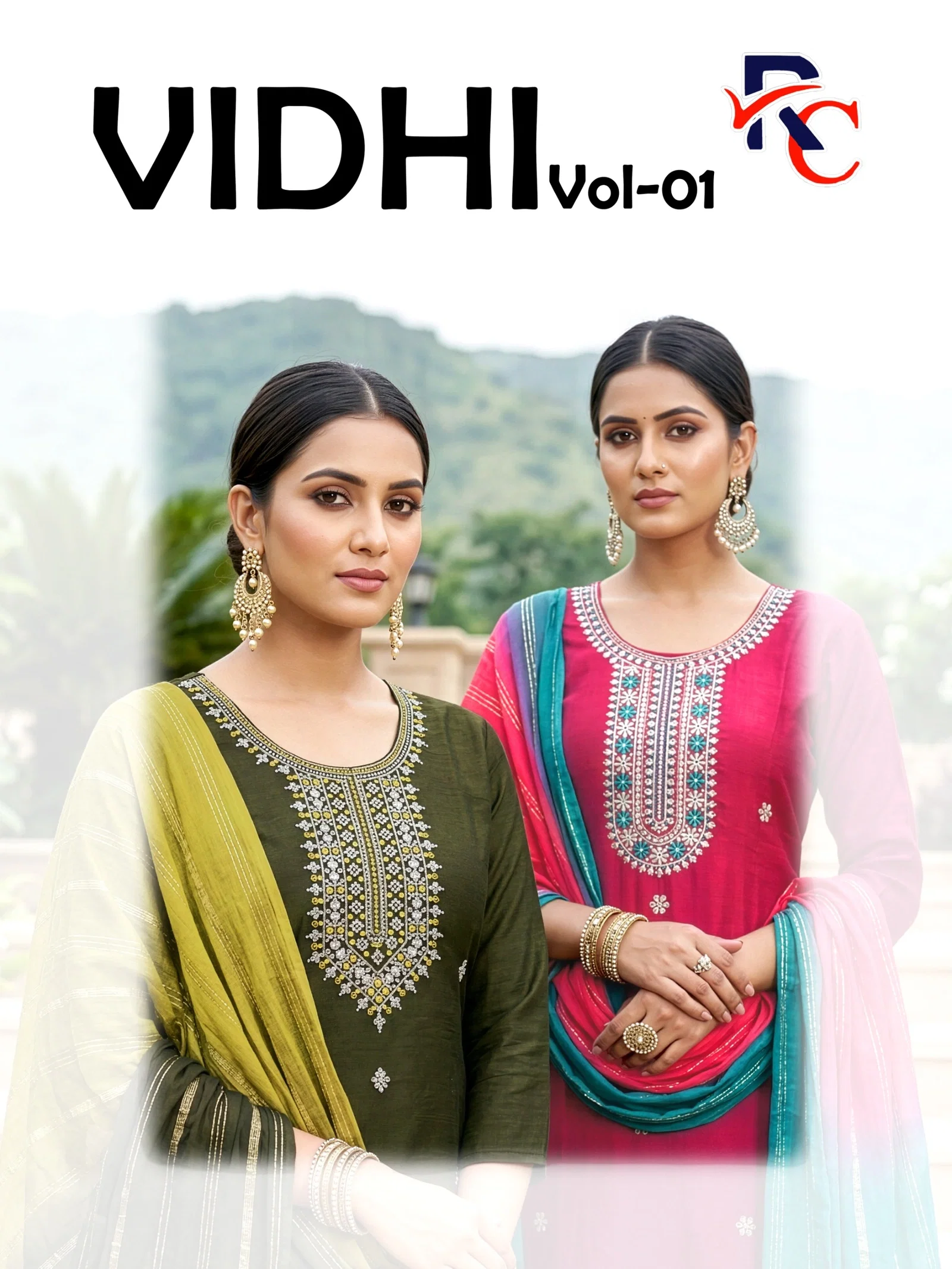 RC Vidhi Vol 1 Vichitra Kurti Pent With Dupatta Set