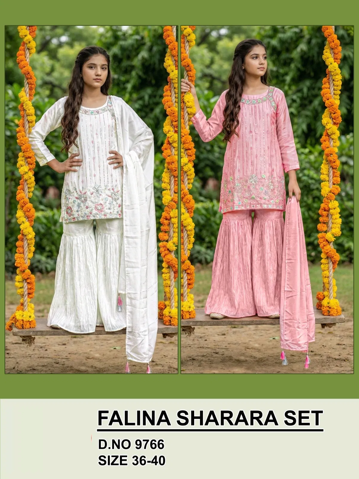 Falina 9766 Ho Silk Embroidery Kurti With Sharara Dupatta Collection