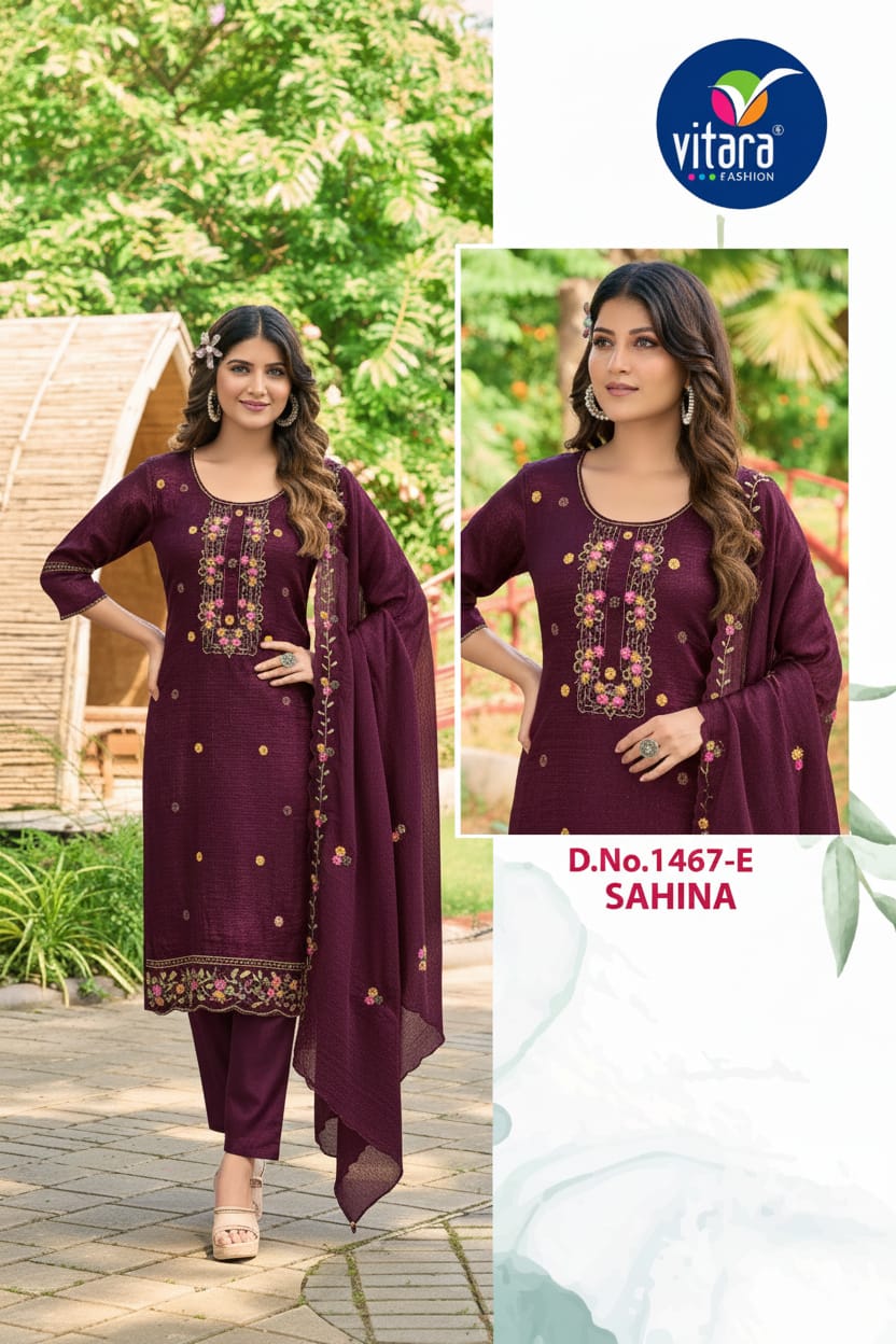 Vitara Sahina Crunchy Embroidery And Handwork Kurti Bottom With Dupatta