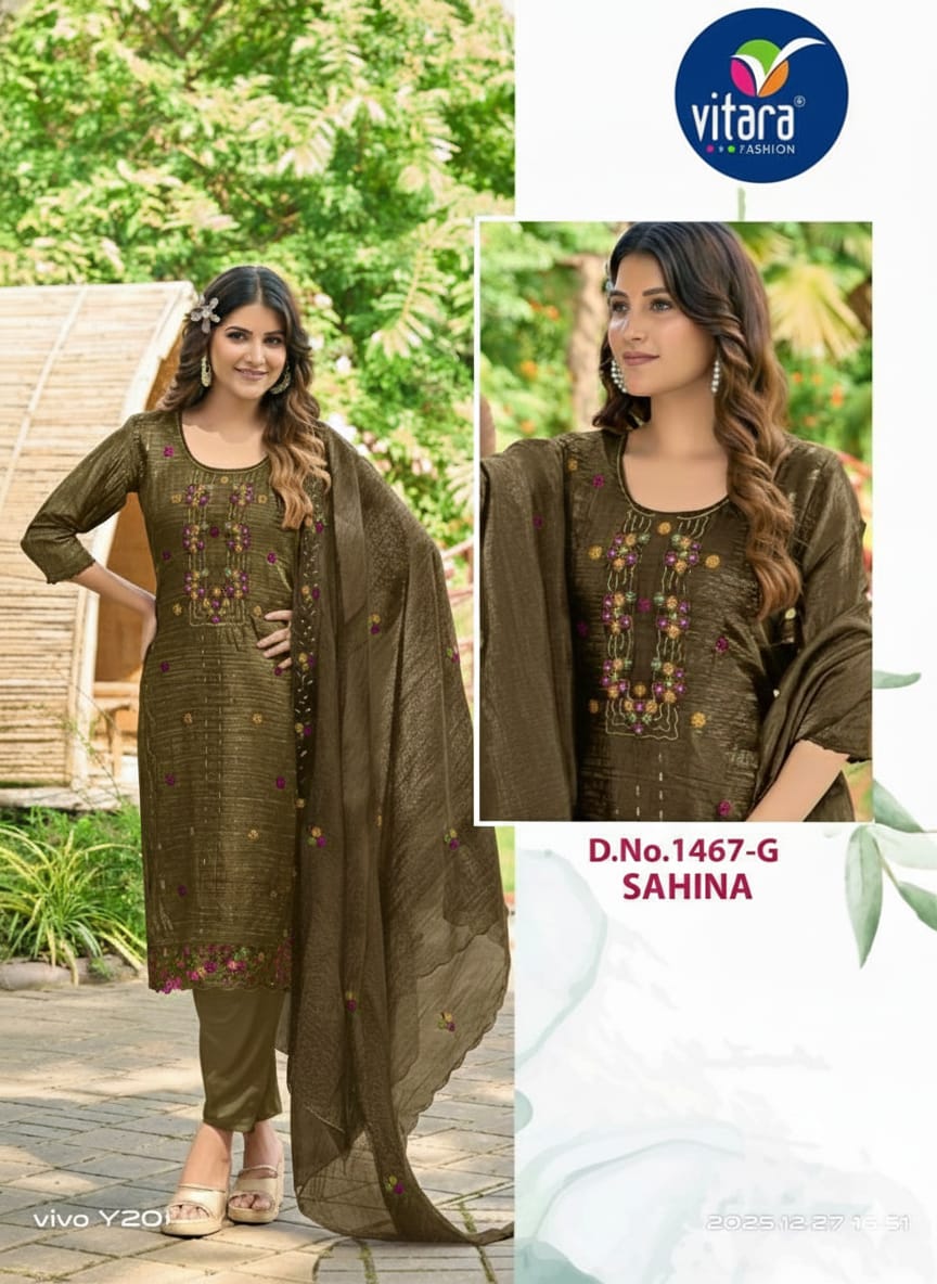Vitara Sahina Crunchy Embroidery And Handwork Kurti Bottom With Dupatta