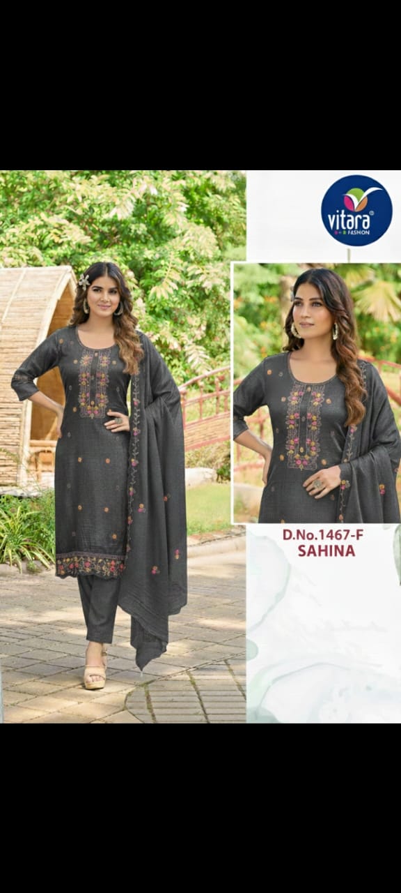 Vitara Sahina Crunchy Embroidery And Handwork Kurti Bottom With Dupatta