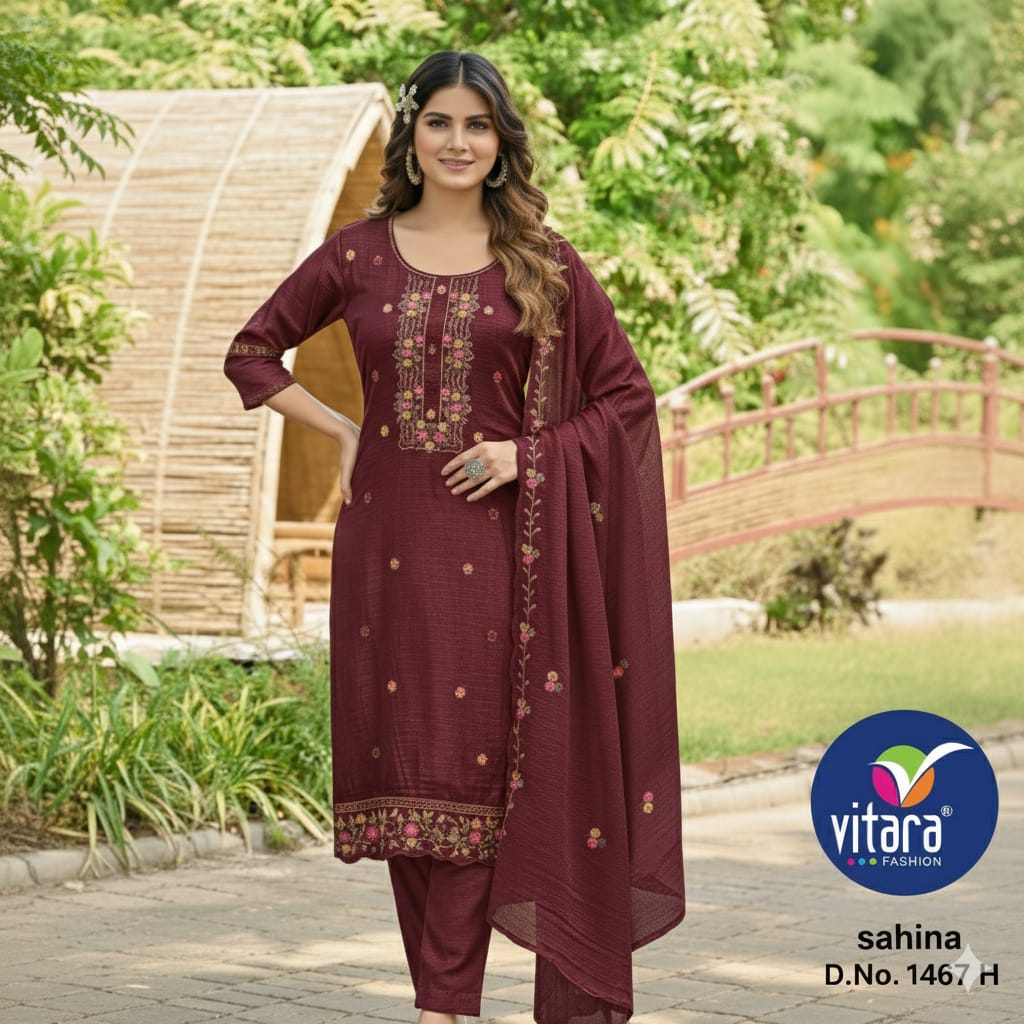 Vitara Sahina Crunchy Embroidery And Handwork Kurti Bottom With Dupatta