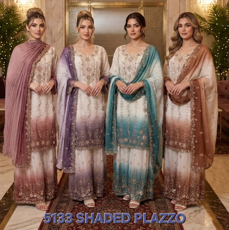 FM 5133 Shaded Cruncy Embroidery Plazzo Set