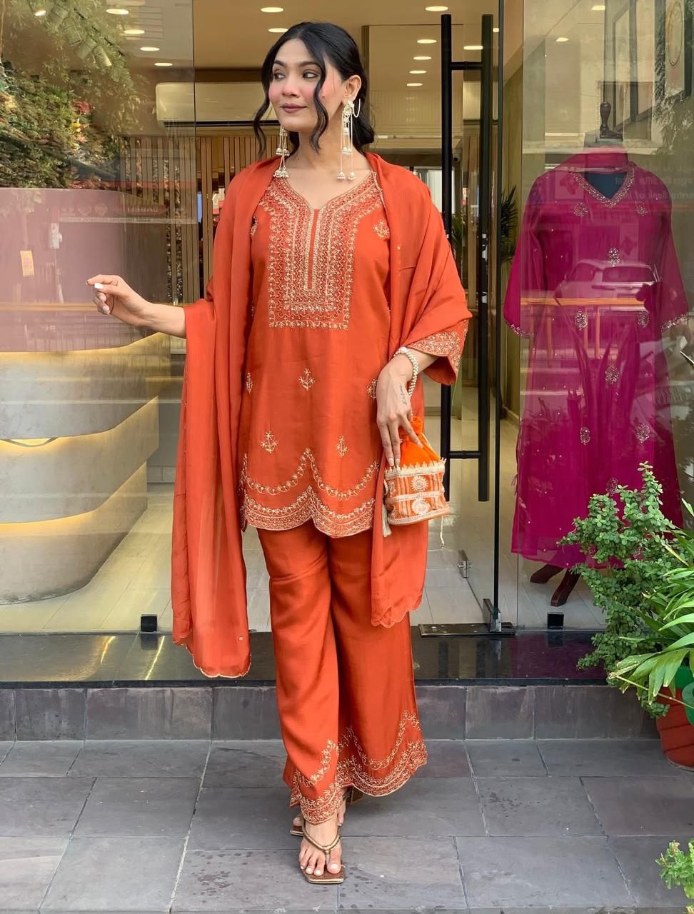 NCO 54 HPC Roman Silk Embroidery Kurti Bottom With Dupatta