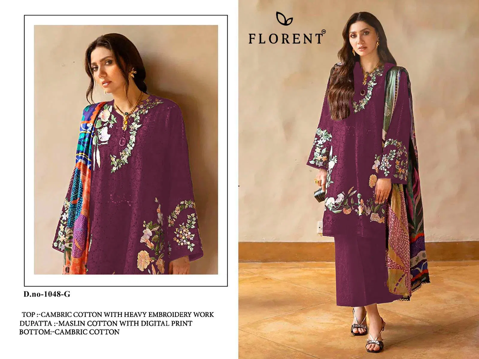 Florent D No 1048 G To I Cambric Cotton Embroidered Pakistani Salwar Suit