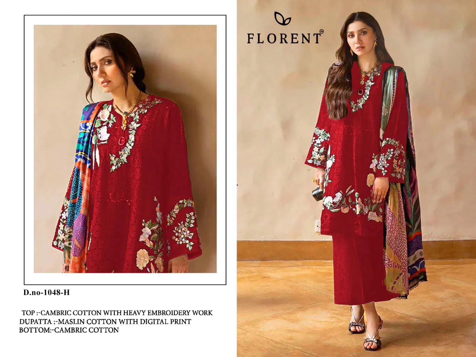 Florent D No 1048 G To I Cambric Cotton Embroidered Pakistani Salwar Suit