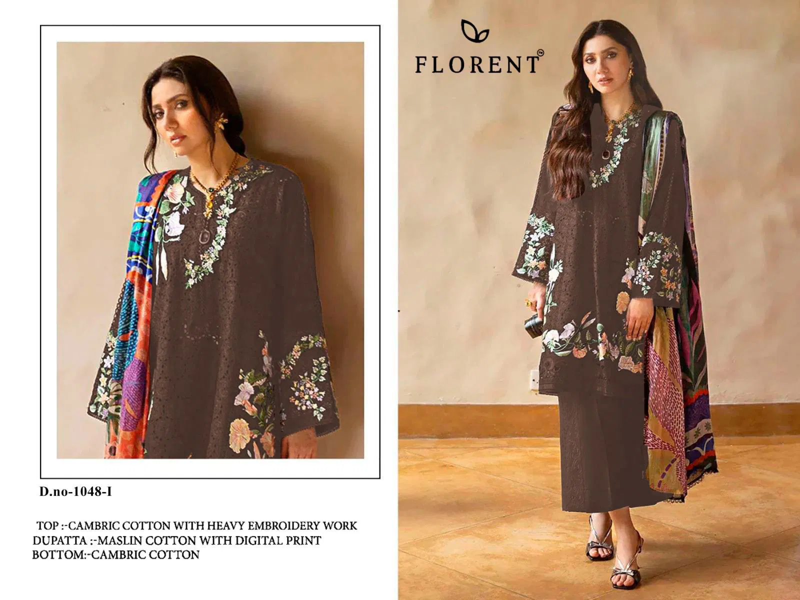 Florent D No 1048 G To I Cambric Cotton Embroidered Pakistani Salwar Suit