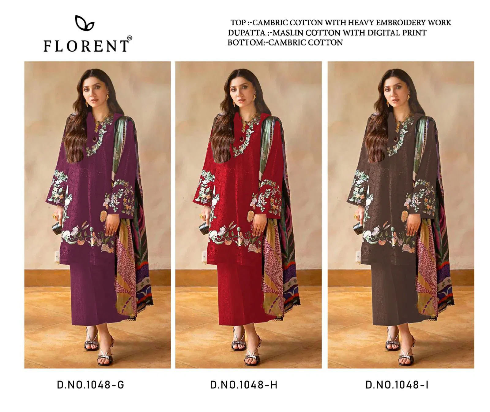 Florent D No 1048 G To I Cambric Cotton Embroidered Pakistani Salwar Suit