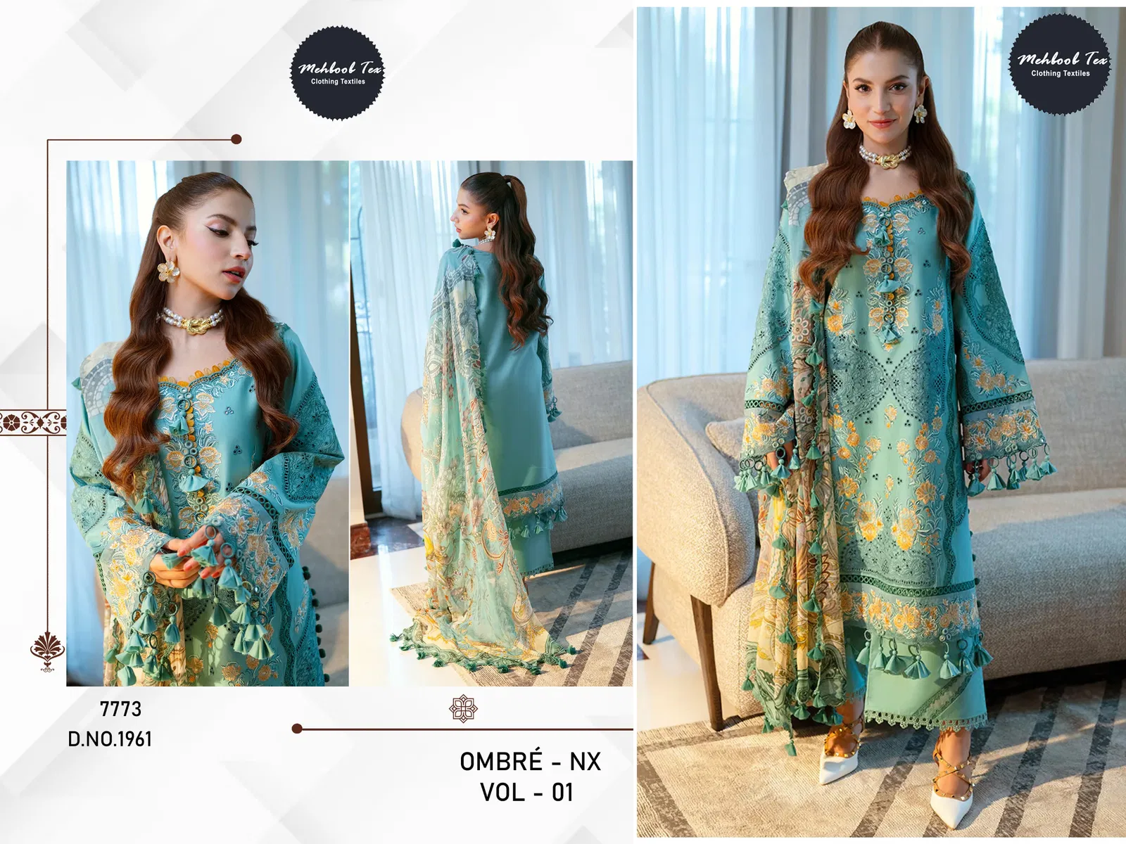 Mehboob Tex Ombre Nx Vol 1 Cotton Dupatta Cotton With Embroiedered Salwar Suit