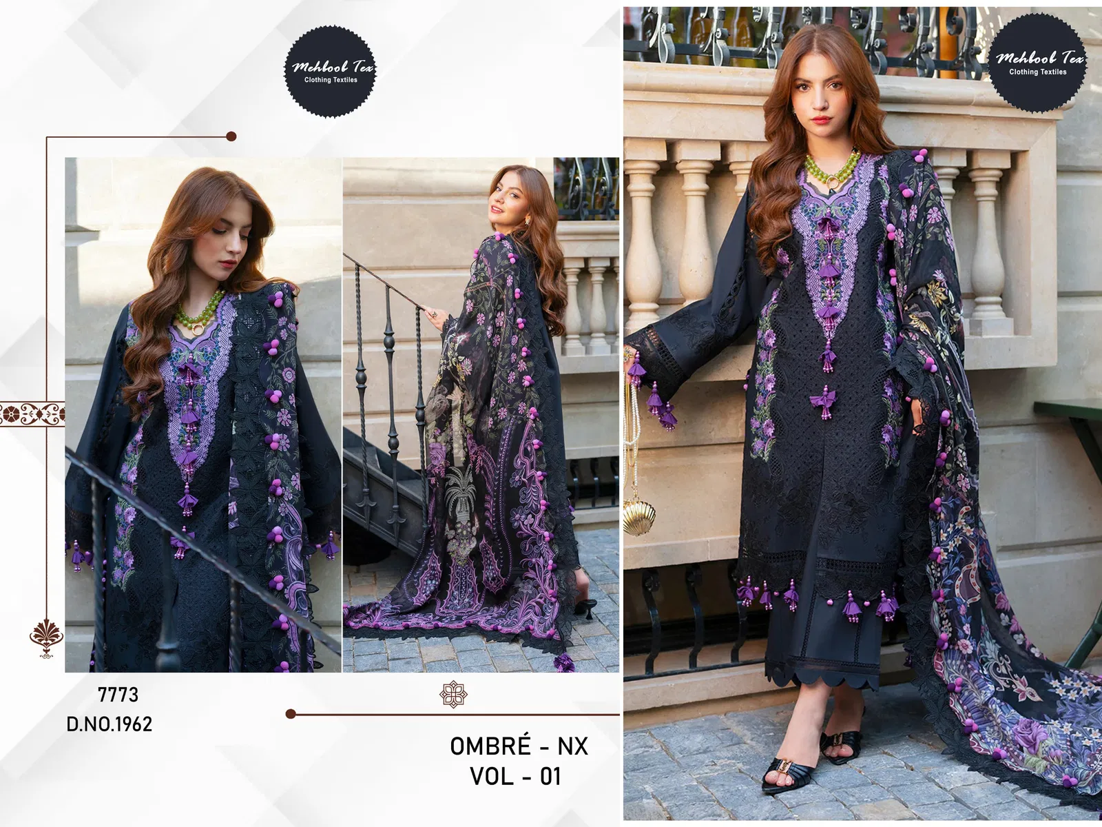Mehboob Tex Ombre Nx Vol 1 Cotton Dupatta Cotton With Embroiedered Salwar Suit