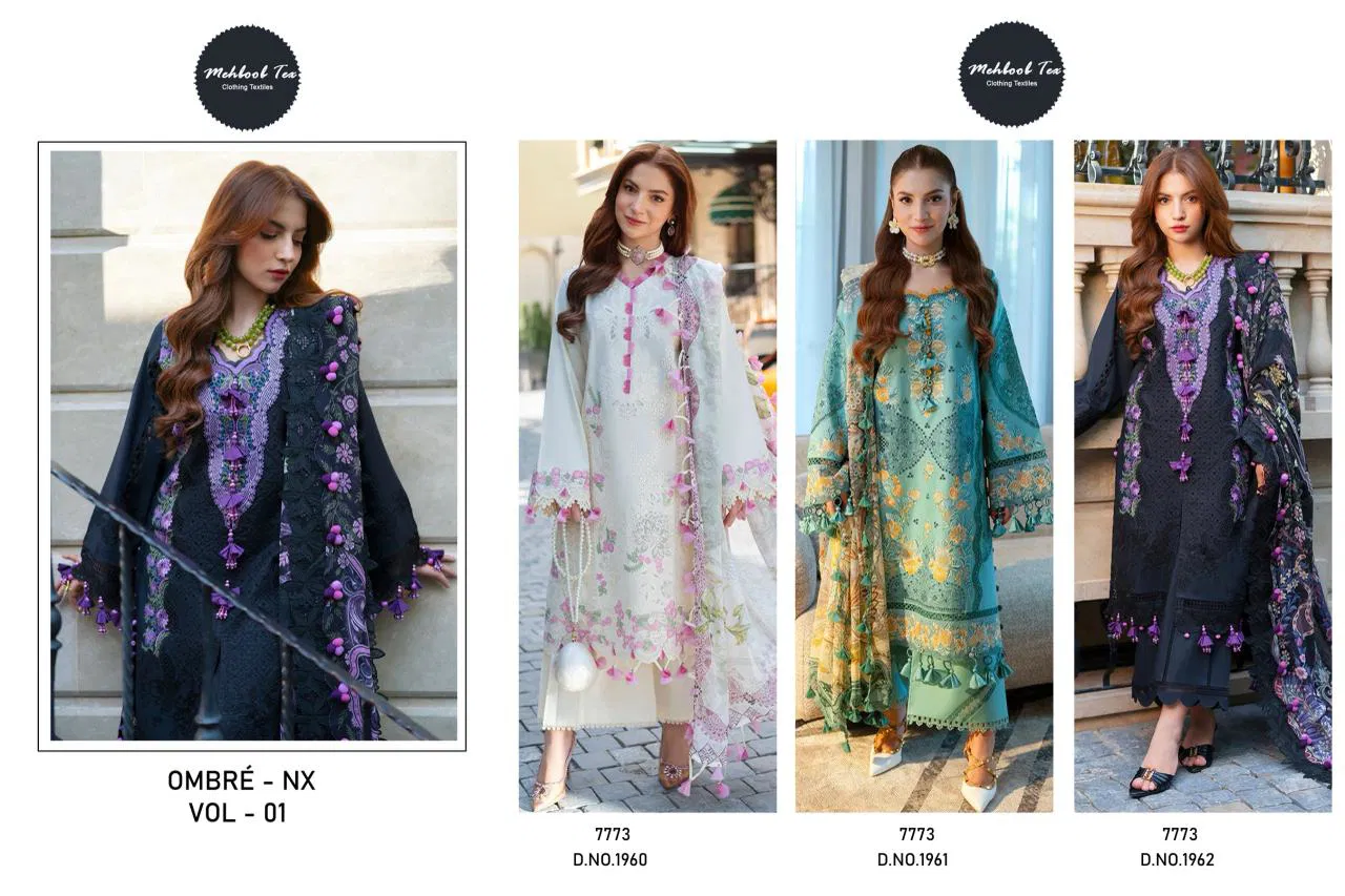 Mehboob Tex Ombre Nx Vol 1 Cotton Dupatta Cotton With Embroiedered Salwar Suit