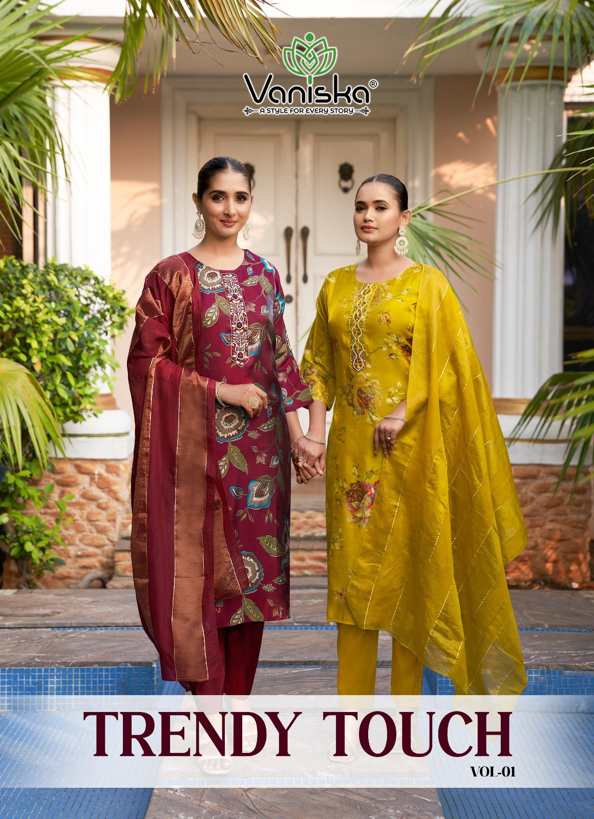 Vaniska Trendy Touch Vol 1 Glass Silk Kurti With Pant And Dupatta