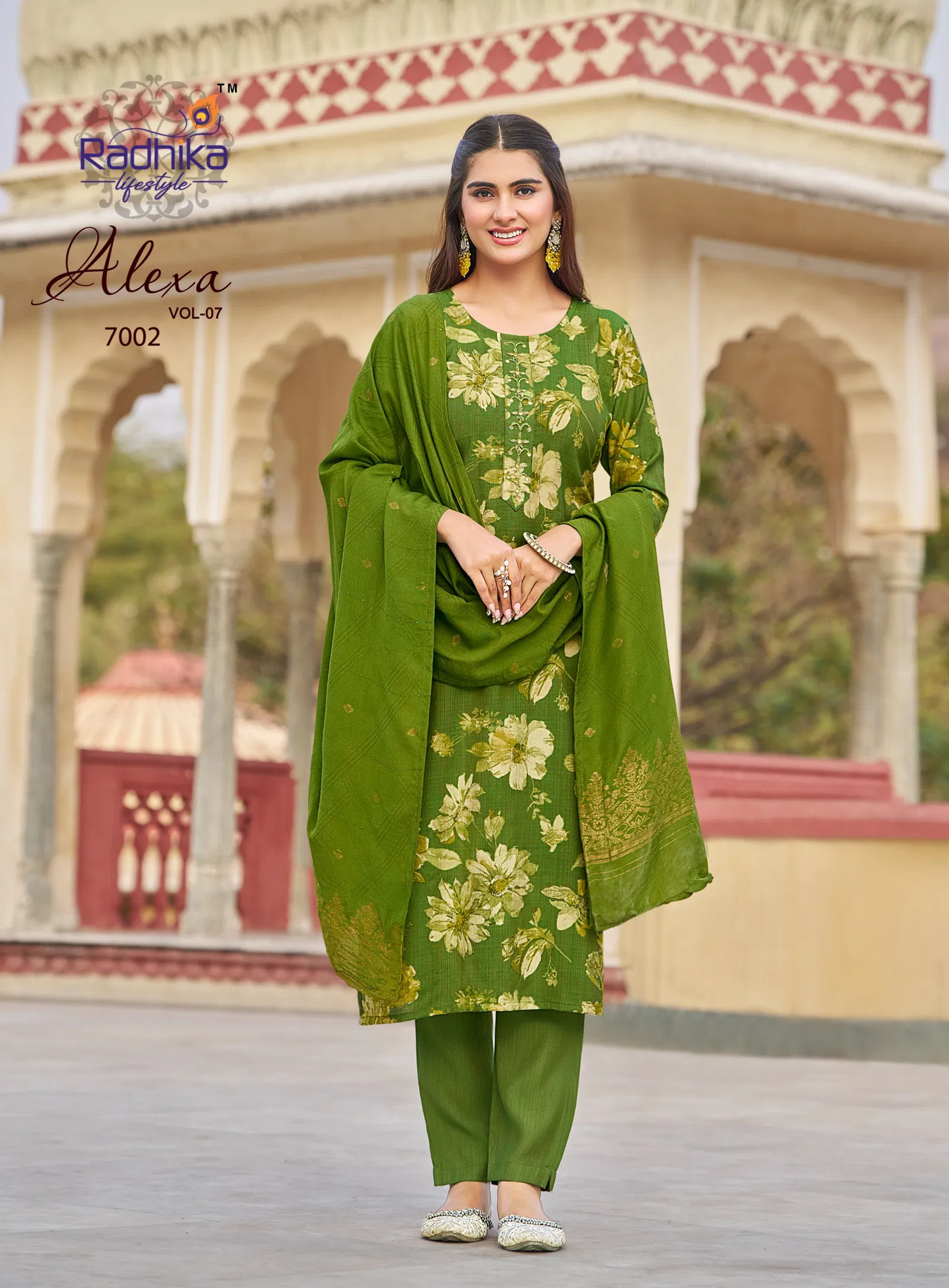 Radhika Alexa Vol 7 Vertican Silk Foil Printed Kurti Pant And Dupatta