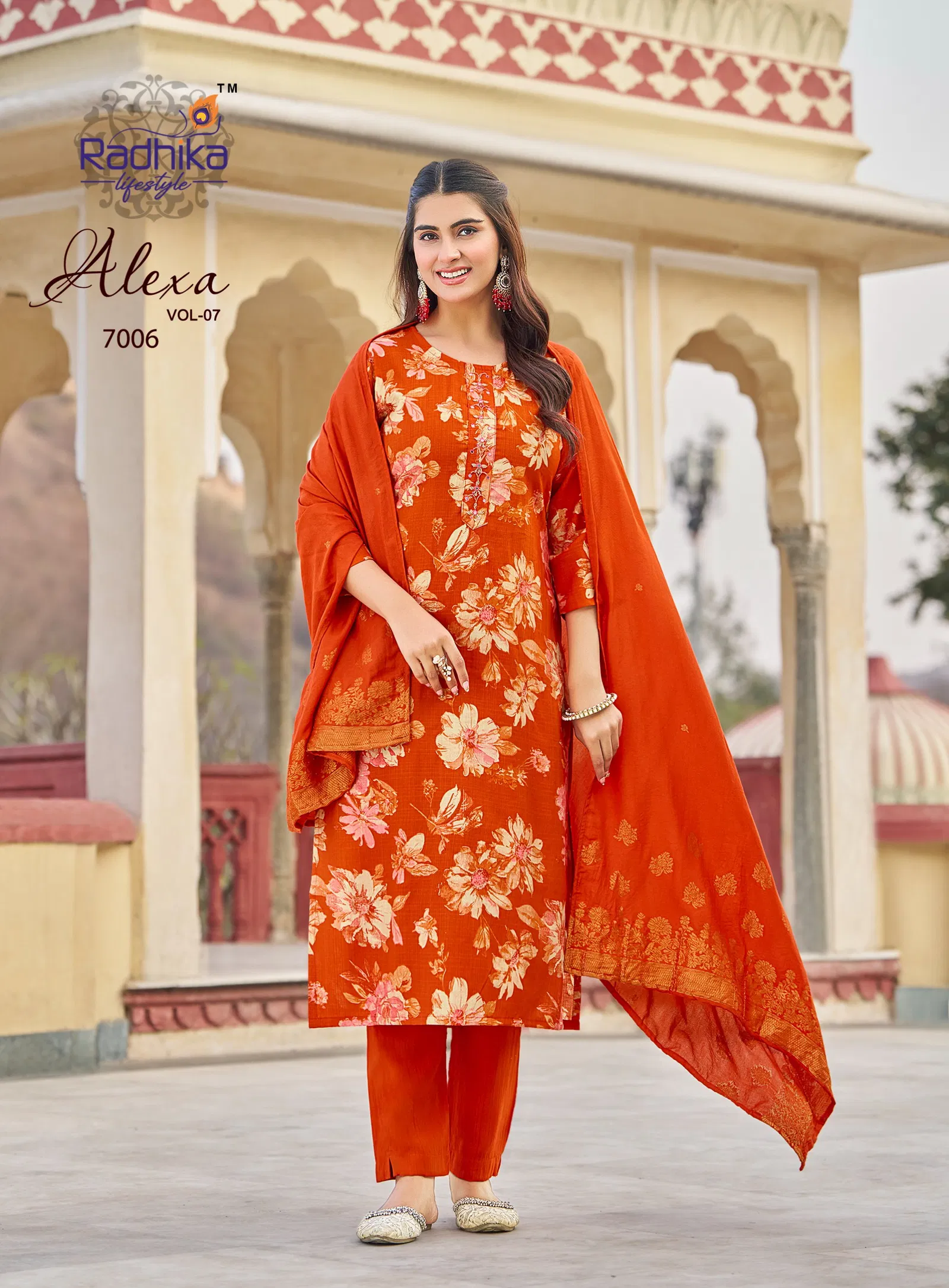 Radhika Alexa Vol 7 Vertican Silk Foil Printed Kurti Pant And Dupatta