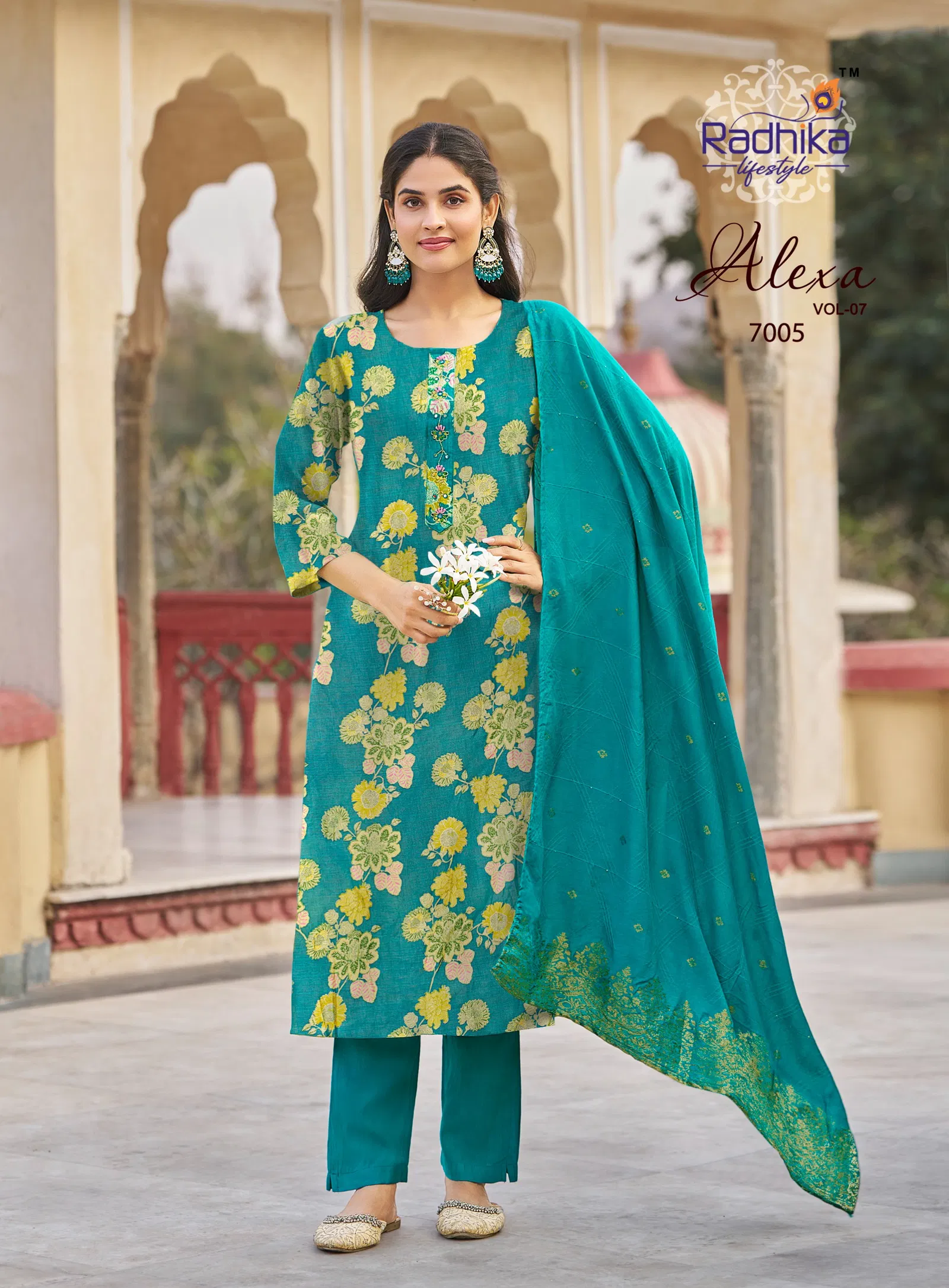 Radhika Alexa Vol 7 Vertican Silk Foil Printed Kurti Pant And Dupatta