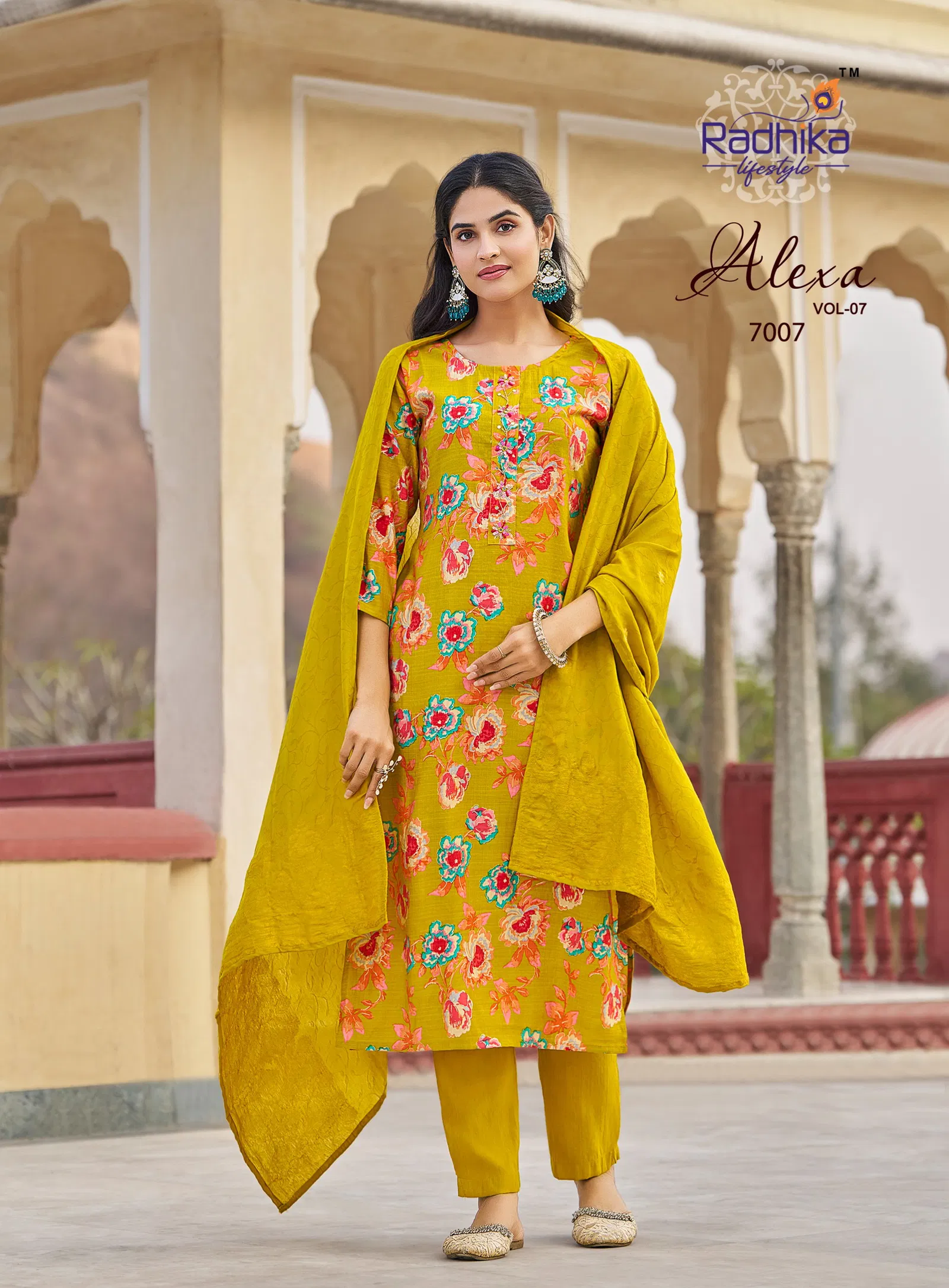 Radhika Alexa Vol 7 Vertican Silk Foil Printed Kurti Pant And Dupatta