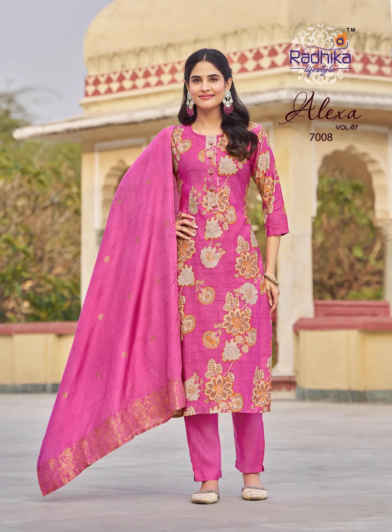 Radhika Alexa Vol 7 Vertican Silk Foil Printed Kurti Pant And Dupatta