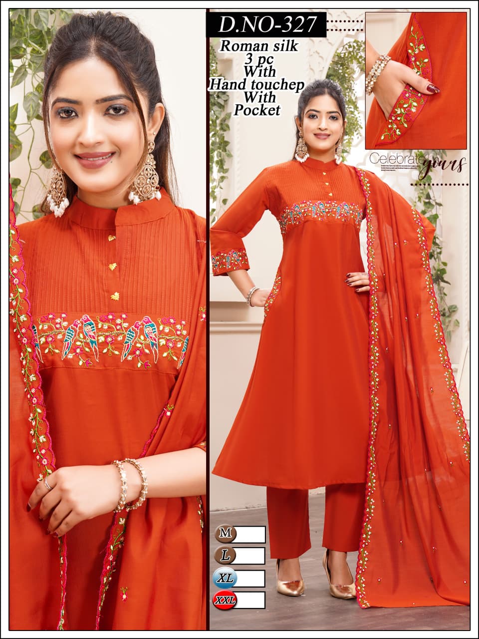 Dnp 327 Roman Silk Kurti With Pent And Dupatta
