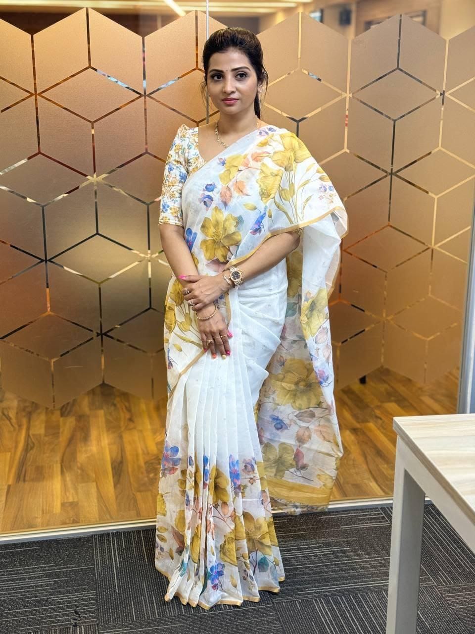 SF MG436 Soft Linen Digital Print Saree Collection