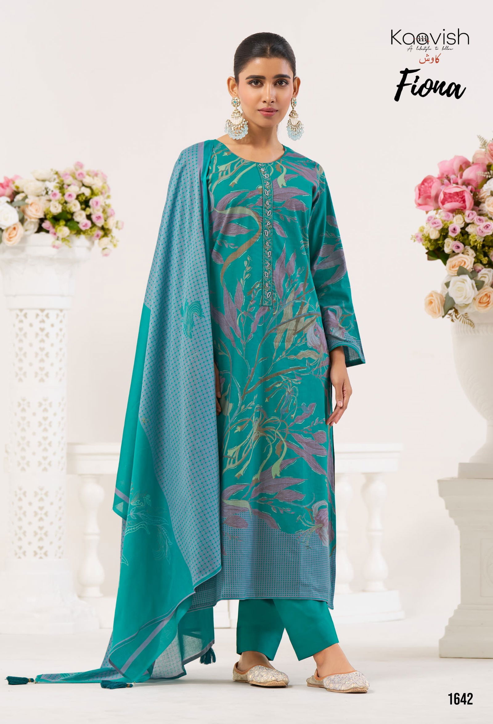 Kaavish Fiona Lawn Cotton Digital Foil Printed Dress Material