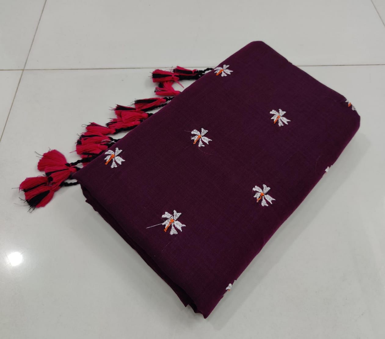 Lekha CF Tree Khadi Cotton Embroidery Work Saree