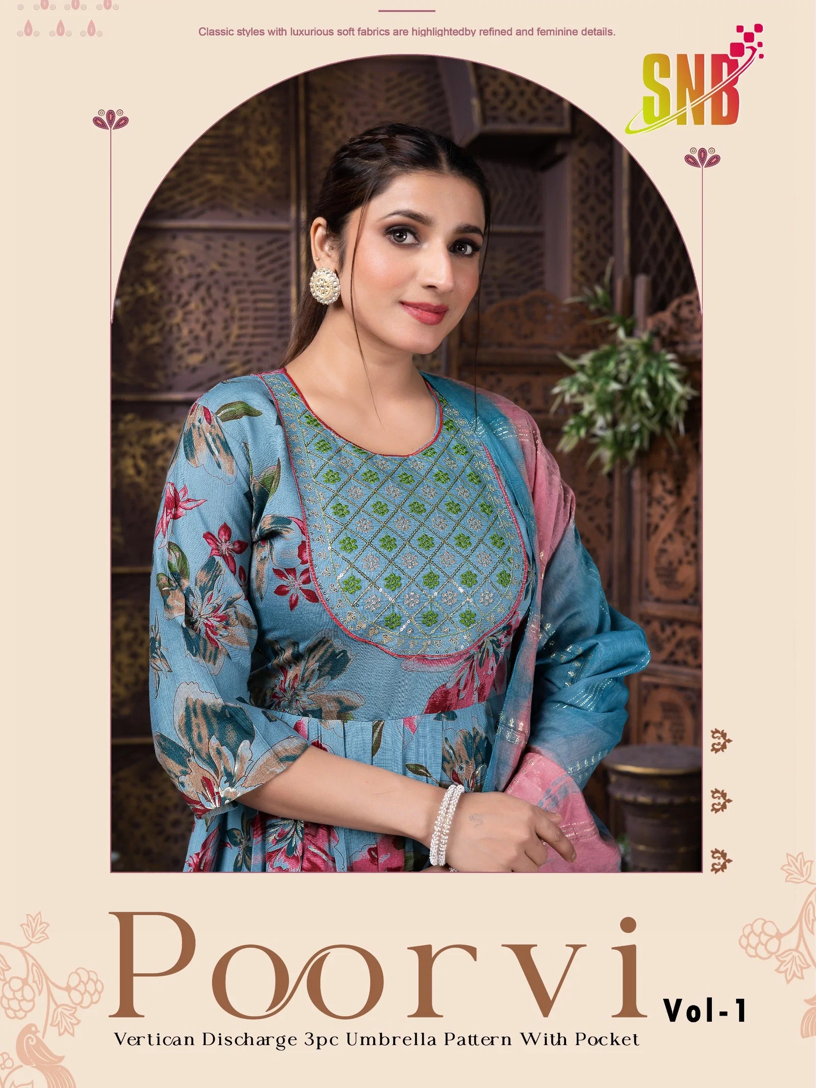 Dnp Poorvi Vol 1 Vertican Umbrella Cut Top With Bottom And Dupatta Collection