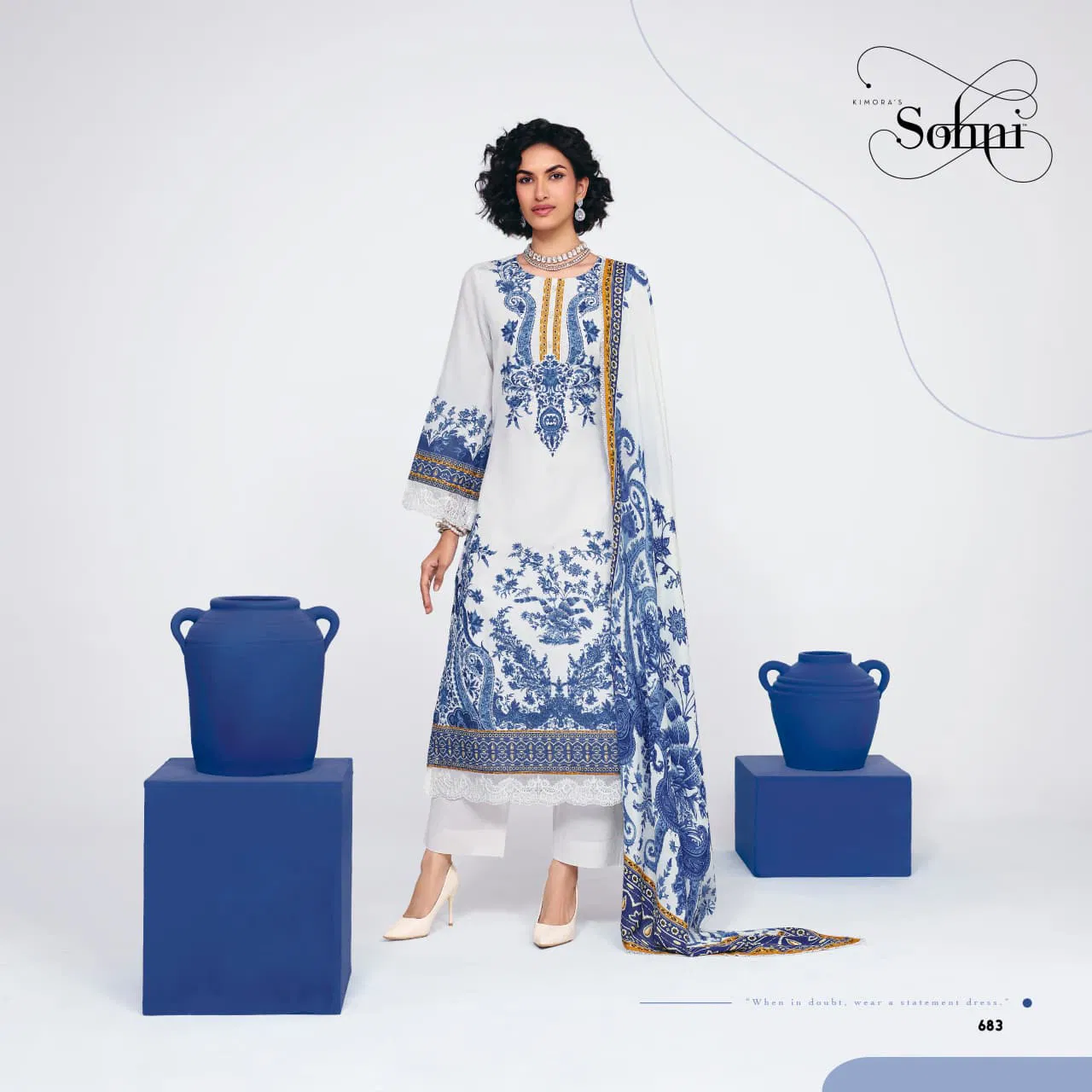 Kimora Sohni Indigo Linen Digital Printed Salwar Kameez