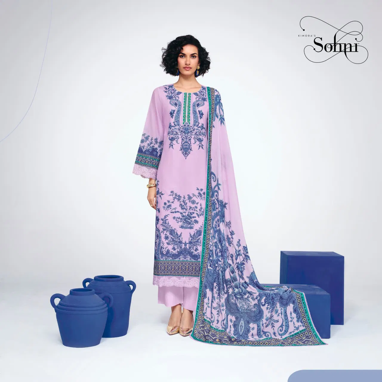 Kimora Sohni Indigo Linen Digital Printed Salwar Kameez