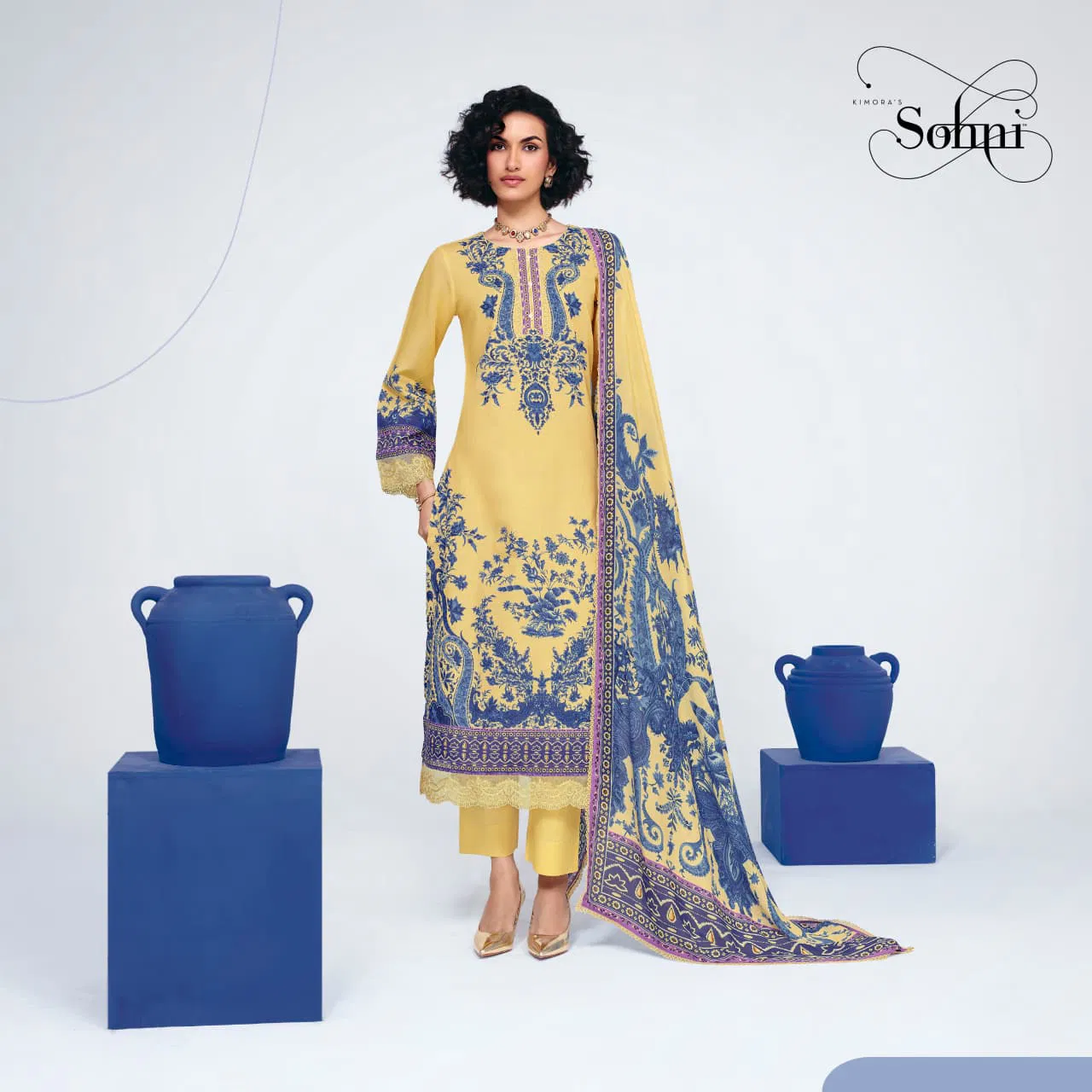 Kimora Sohni Indigo Linen Digital Printed Salwar Kameez