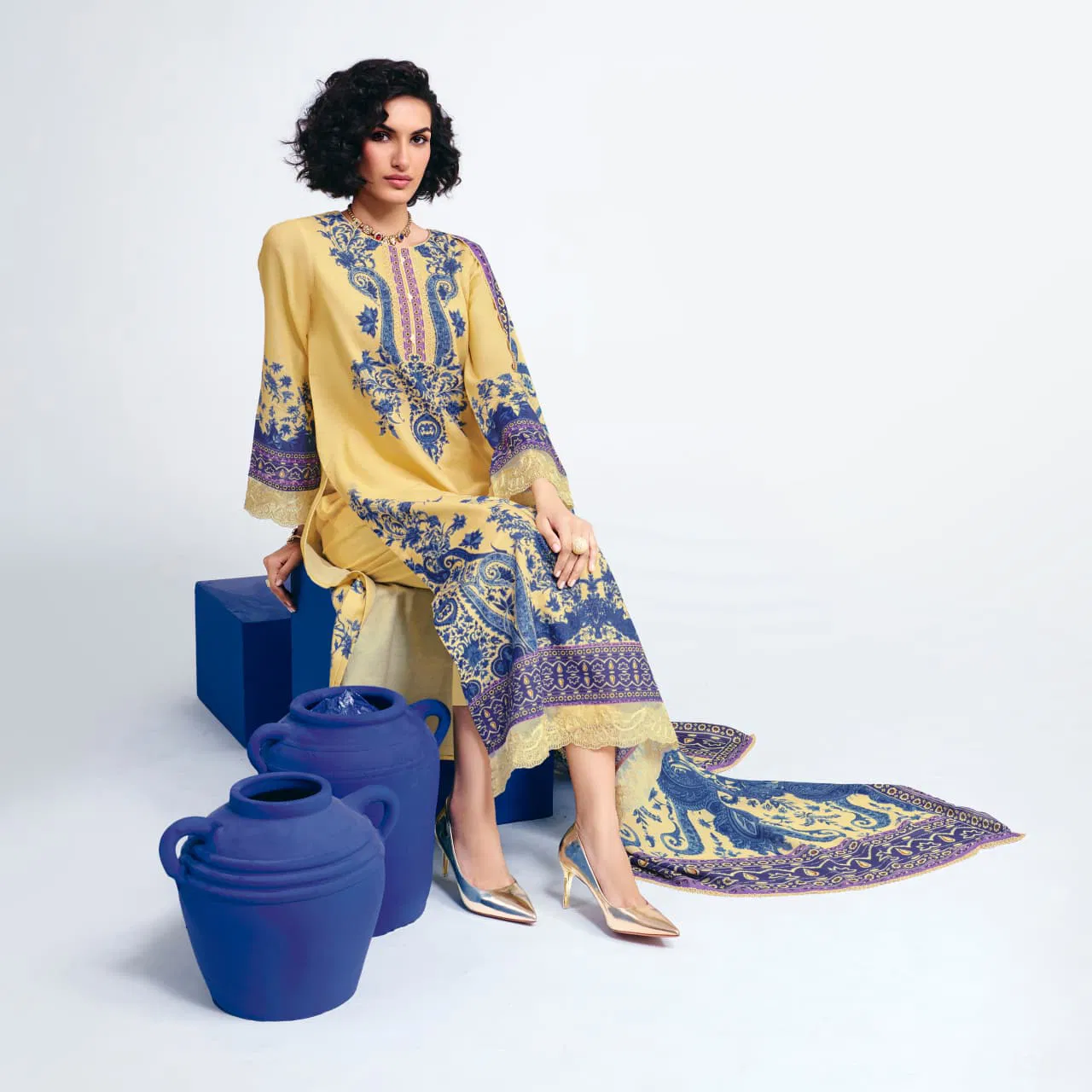 Kimora Sohni Indigo Linen Digital Printed Salwar Kameez