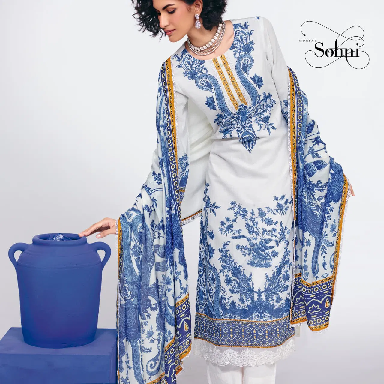 Kimora Sohni Indigo Linen Digital Printed Salwar Kameez