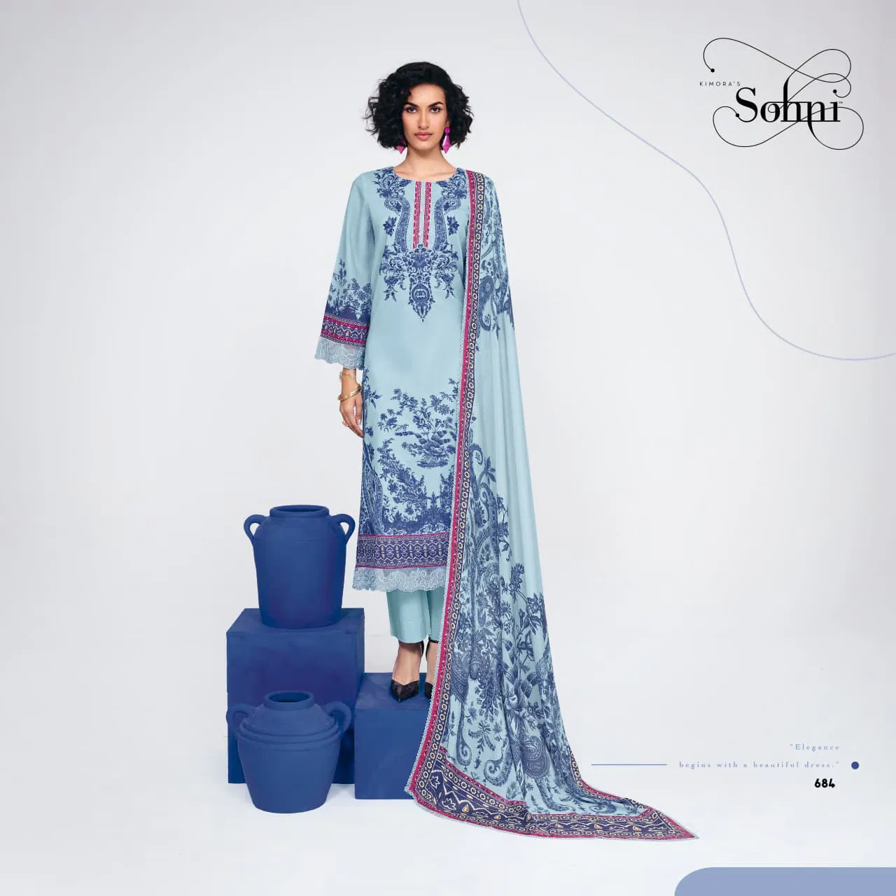 Kimora Sohni Indigo Linen Digital Printed Salwar Kameez