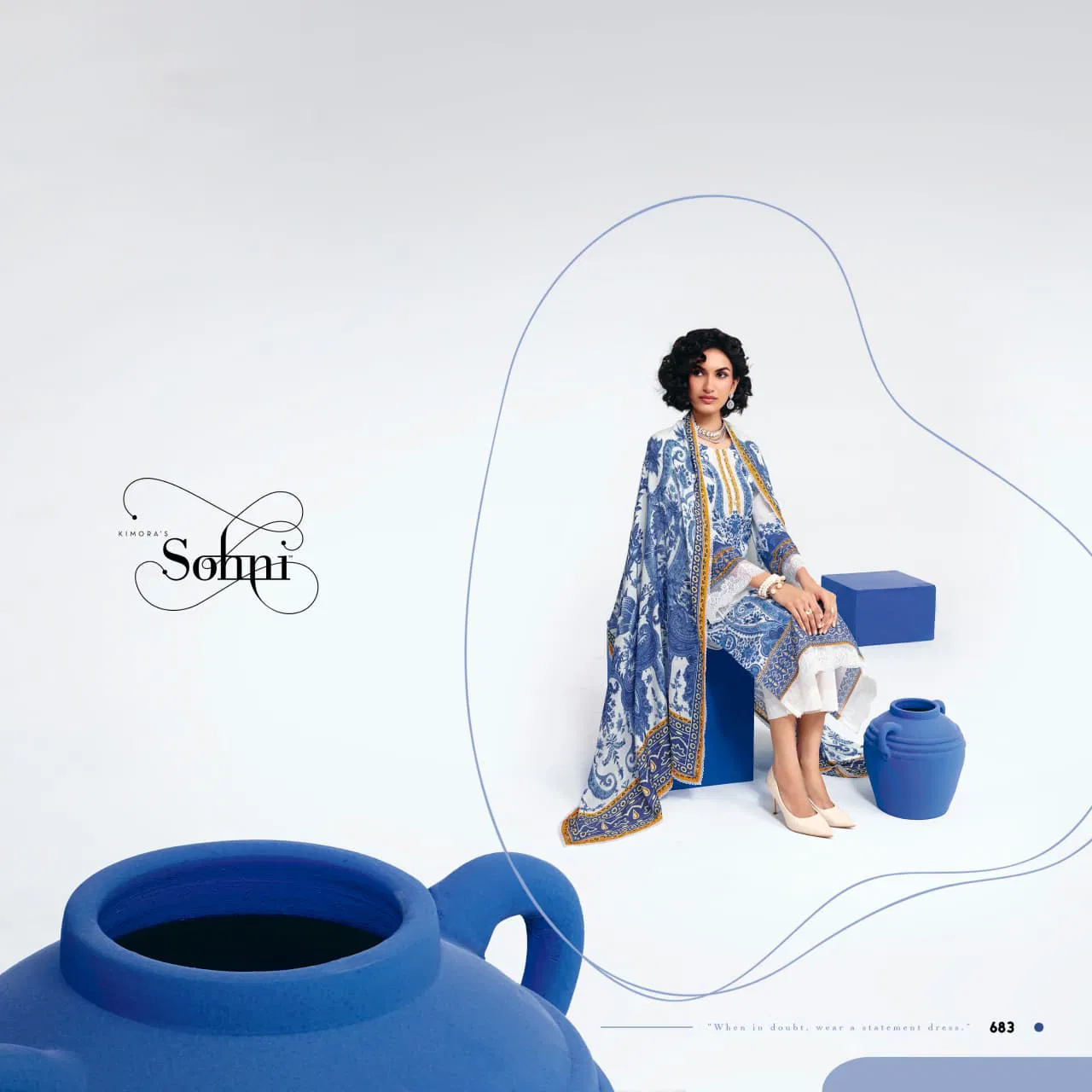 Kimora Sohni Indigo Linen Digital Printed Salwar Kameez
