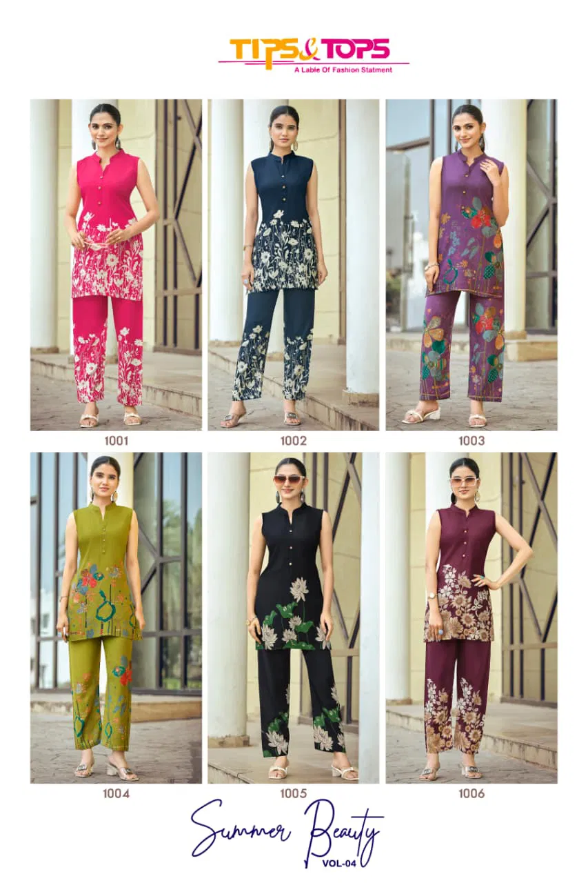 Tips And Tops Summer Beauty Vol 4 Rayon Discharge Printed Co Ord Set