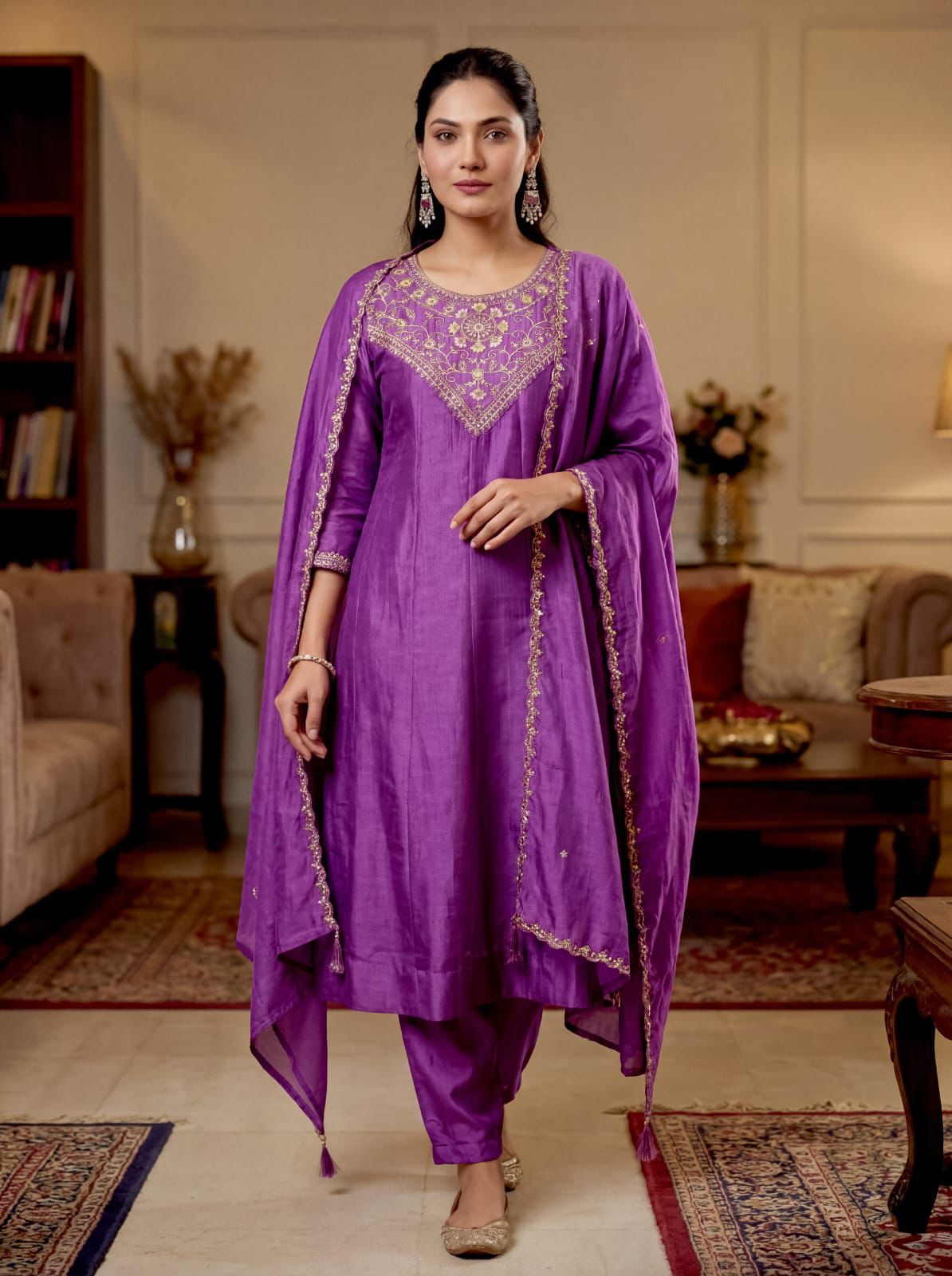 NCO 57 Vichitra Silk Sequins Coading Embroidery Kurti Bottom With Dupatta