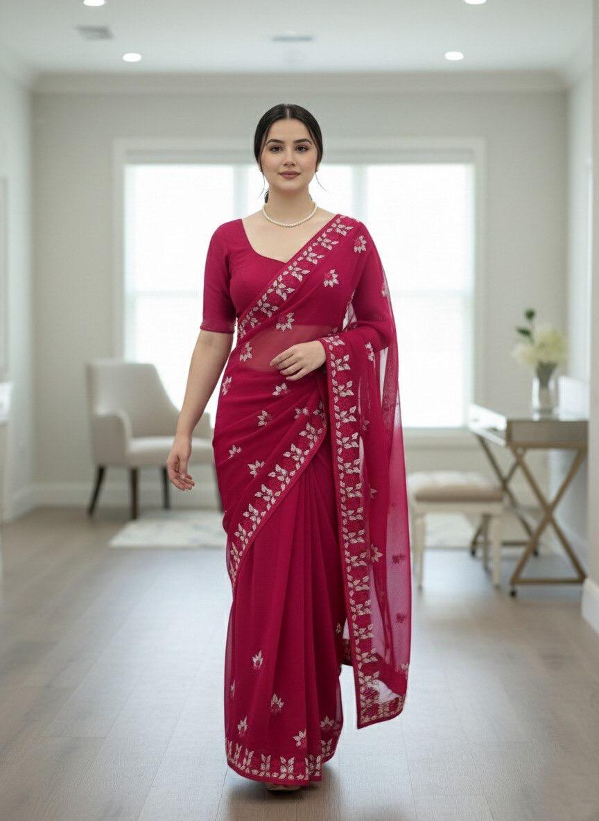 NCO 58 Soft Net Chikankari Embroidery Party Wear Saree