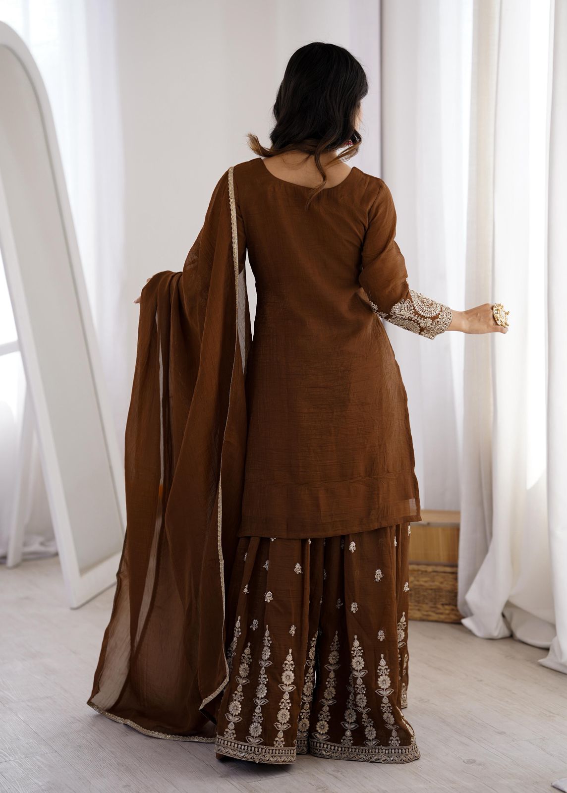 NCO 60 HKB Crunchy Silk Fancy Embroidery Top Sharara With Dupatta